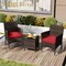Costway 3PCS Patio Rattan Furniture Set Cushioned Sofa Glass Tabletop Deck Red\Blue\ White